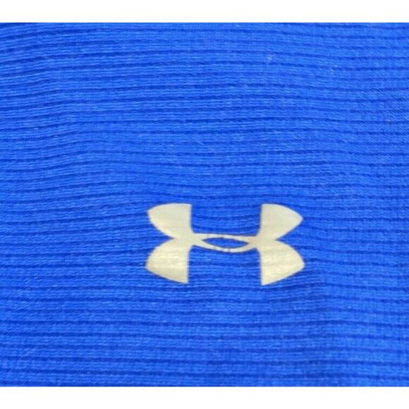Under Armour Polo Shirt Men's Size L Blue Striped Short Sleeve Heatgear - Picture 4 of 7